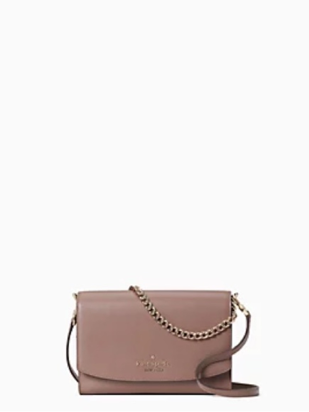 kate spade Rose Taupe Leather Crossbody with Gold Chain - dusk cityscape color